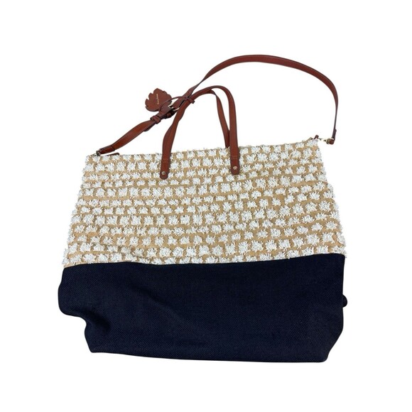 Tommy Bahama Tan Black Woven Tote Bag Brown Strap Large Shoulder Purse Beachy - Picture 10 of 16